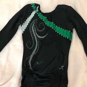 Gymnastics Long Sleeve Leotard - Black & Green